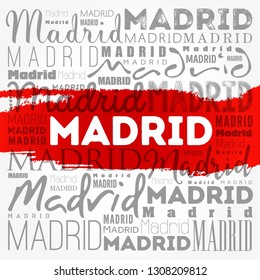 Madrid wallpaper word cloud, travel concept background