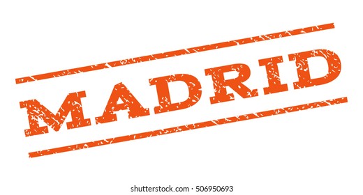 Madrid watermark stamp. Text caption between parallel lines with grunge design style. Rubber seal stamp with dust texture. Vector orange color ink imprint on a white background.