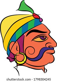 Madubhani Indian traditional art on linen fabrics. beautiful colorful faces for textile printing It can be used for a coloring book, textile/ fabric prints, phone case, greeting card. logo, calendar.
