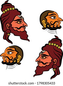 Madubhani Indian traditional art on linen fabrics. beautiful colorful faces for textile printing It can be used for a coloring book, textile/ fabric prints, phone case, greeting card. logo, calendar.