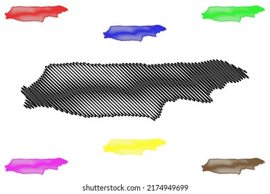 Isla Madura (República de Indonesia, Asia sudoriental, Islas del Gran Sunda) mapa ilustrativo vectorial, dibujo de garrapatas Mapa Madhura