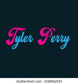 MADURAI, INDIA, 17 JUNE 2022: Tyler Perry Name Lettering With Vintage Style With Rose And Blue Color