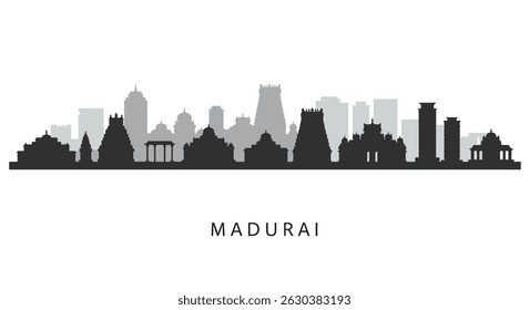 Madurai Skyline Silhouette with India, and Vector.