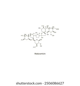 Maduramicin flat skeletal molecular structure Antiprotozoal drug used in coccidiosis treatment. Vector illustration scientific diagram.