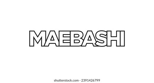 Maebashi in the Japan emblem for print and web. Design features geometric style, vector illustration with bold typography in modern font. Graphic slogan lettering isolated on white background.