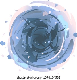 Maelstrom in top view of tornado spiral twists with dust and stones, illustration of dangerous natural phenomenon, isolated