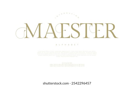 Maester tipografia beleza moda elegante minimalista serif italic fontes decorativo casamento vintage retro logos. Logotipo de fonte de luxo mínimo alfabeto. Ilustração vetorial