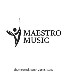 Maestro Orchestra Music Vector Logo With Conductor Illustration.