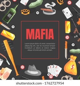 Mafia Banner Template with Space for Text and Gangsters Vintage Objects, Invitation Card, Poster, Banner, Background Vector Illustration
