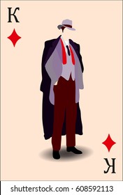 Mafia boss.Boss of a mafia clan.Character, Game card, Retro style
