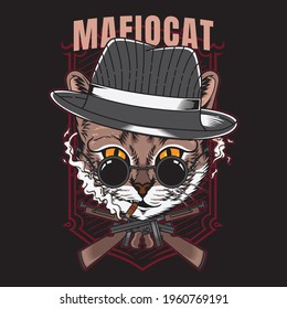 Mafia cat tshirt design vector illustration style