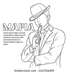 Mafia Gangster Sketch On White Background