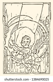 mafia hand of the main gangster cane skull line sketch coloring
