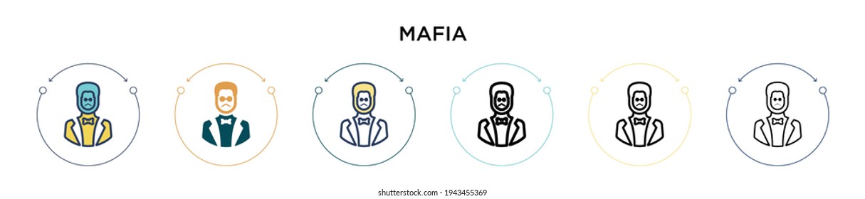 Mafia icon in filled, thin line, outline and stroke style. Vector illustration of two colored and black mafia vector icons designs can be used for mobile, ui, web