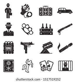 Mafia Icons. Black Scribble Design. Vector Illustration.