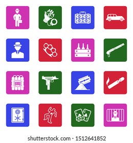 Mafia Icons. White Flat Design In Square. Vector Illustration.