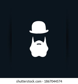 diseño de logotipo de mafia con barba y diseño de icono de sombrero con estilo plano simple