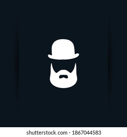 diseño de logotipo de mafia con barba y diseño de icono de sombrero con estilo plano simple