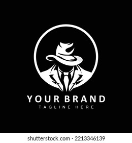 Mafia Logo Design, Tuxedo Suit Icon, Vector Businessman, Logo Detective, Brand Label