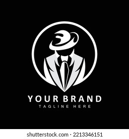 Mafia Logo Design, Tuxedo Suit Icon, Vector Businessman, Logo Detective, Brand Label