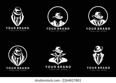 Mafia Logo Design, Tuxedo Suit Icon, Vector Businessman, Logo Detective, Brand Label