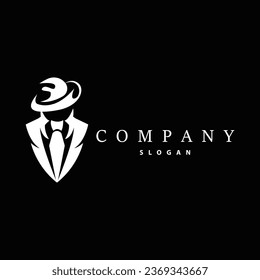 Mafia Logo Design, Tuxedo Suit Vector Detective, Illustration Template