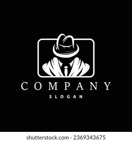 Mafia Logo Design, Tuxedo Suit Vector Detective, Illustration Template