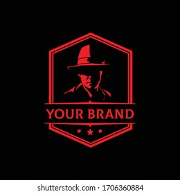 MAFIA LOGO Emblems With Character Abstract Silhouette Men Head In Hat .  Vintage Vector Illustration