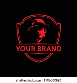 MAFIA LOGO emblems with character abstract silhouette men head in hat .  Vintage vector illustration