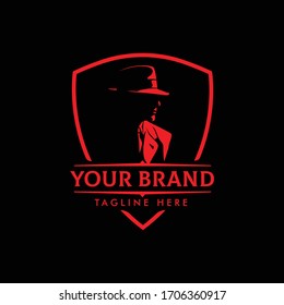mafia LOGO emblems with character abstract silhouette men head in hat .  Vintage vector illustration