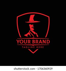 MAFIA LOGO emblems with character abstract silhouette men head in hat .  Vintage vector illustration