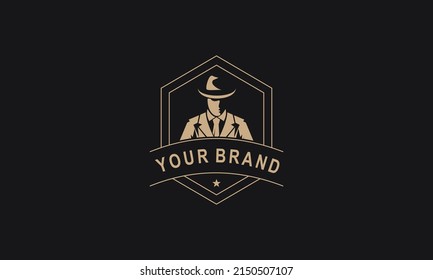Mafia logo emblems with character abstract silhouette men head in hat . Vintage vector illustration