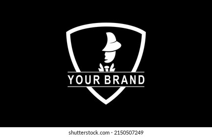 Mafia logo emblems with character abstract silhouette men head in hat . Vintage vector illustration