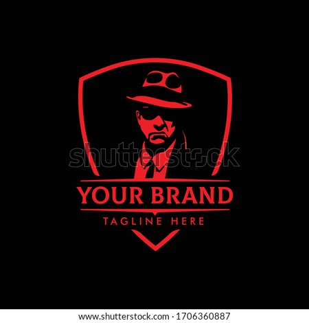 MAFIA LOGO emblems with character abstract silhouette men head in hat .  Vintage vector illustration