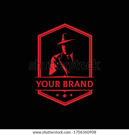MAFIA LOGO emblems with character abstract silhouette men head in hat .  Vintage vector illustration