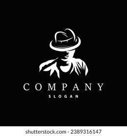 Mafia Logo, Man Silhouette Tuxedo Suit Detective Design Background With Simple Line