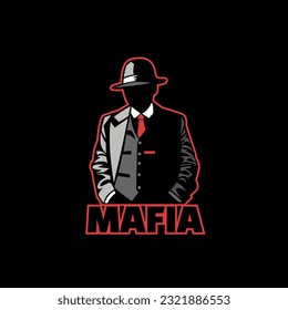 Mafia logo vector, silhouette of man wearing a tuxedo and fedora hat