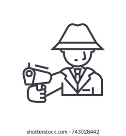 mafia, man with gun concept vector thin line icon, symbol, sign, illustration on isolated background