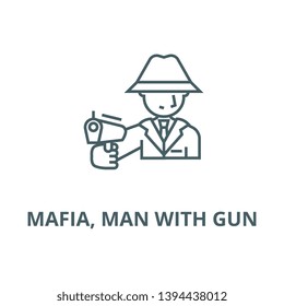 Mafia, man with gun vector line icon, linear concept, outline sign, symbol
