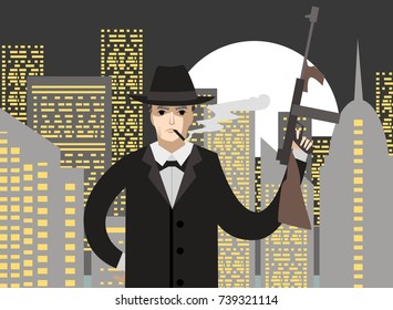 mafia mobster with machine gun