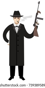 mafia mobster with machine gun