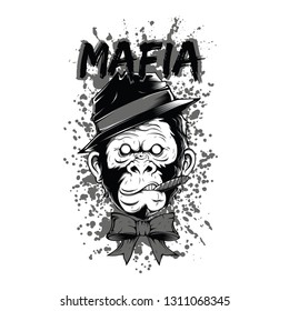 Mafia Monkey 2 Black and White Illustration