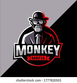 Mafia monkey esports logo design vector
