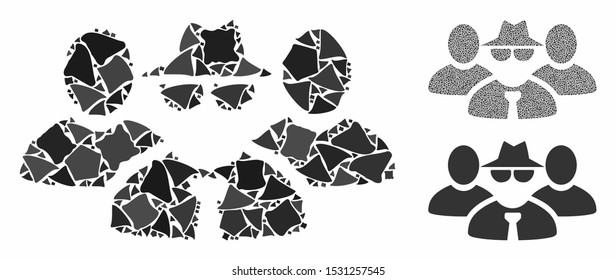 Mafia people group composition of abrupt items in various sizes and color tinges, based on mafia people group icon. Vector abrupt items are grouped into collage.