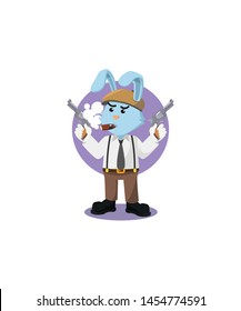 Mafia Rabbit Holding Two Gun Isolated White