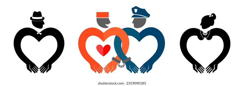 Mafia. Set of vector icons Lady, Gentleman, Policeman and Prisoner