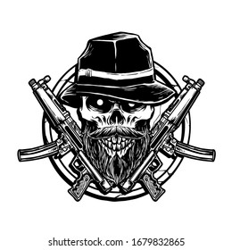 cráneo mafioso con pistolas ilustradoras vectoriales