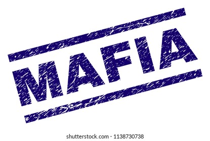 MAFIA stamp seal watermark with grunge style. Blue vector rubber print of MAFIA text with grunge texture. Text caption is placed between parallel lines.