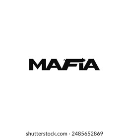 Texto de la mafia, concepto con arma. Diseño de logotipo de tipografía.