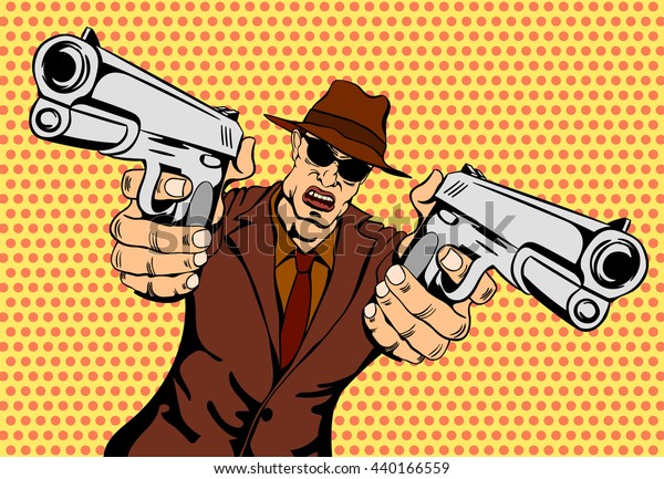 銃を持つマフィオ レトロなマフィアマン ポップアートマフィアのボス ベクターイラスト のベクター画像素材 ロイヤリティフリー
